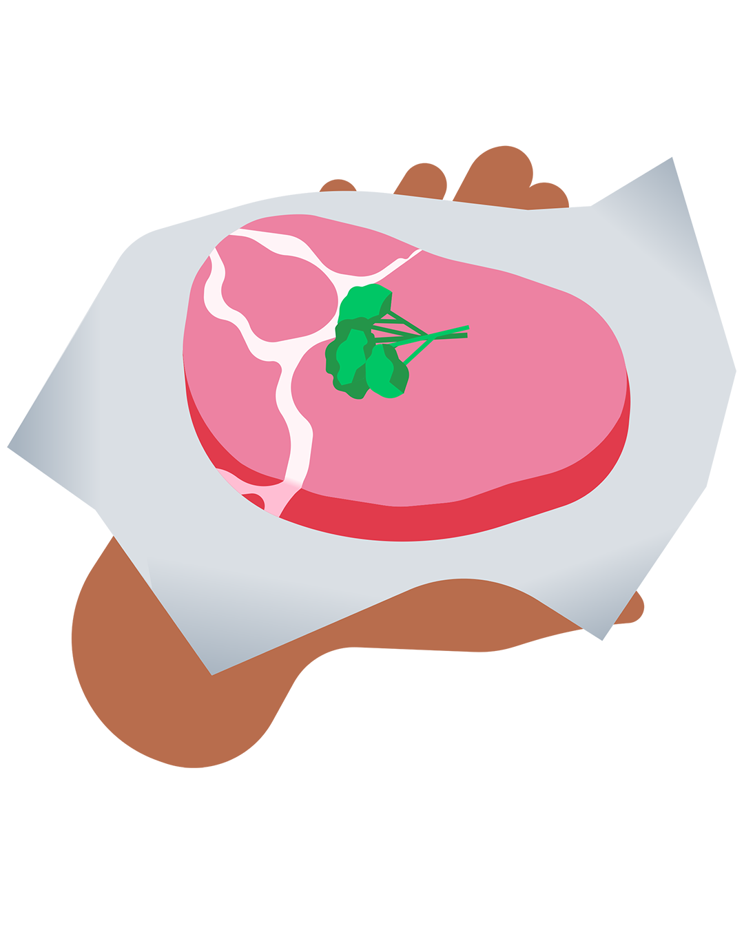 Illustration eines rohen Steaks auf Metzgerpapier.